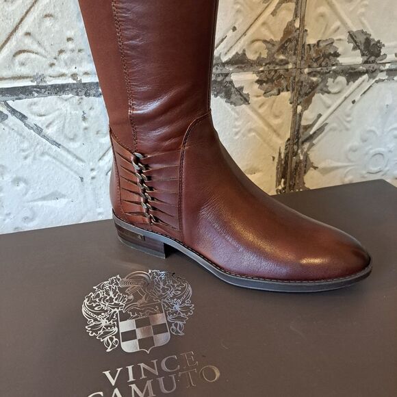 Vince Camuto Knee High Leather Upper Strappy Riding Boots Brown Color - NWT -5.5 - Picture 2 of 8